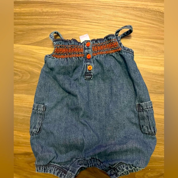 Carters Denim Baby girl  Romper with Orange Accents size 3 months - Picture 1 of 4